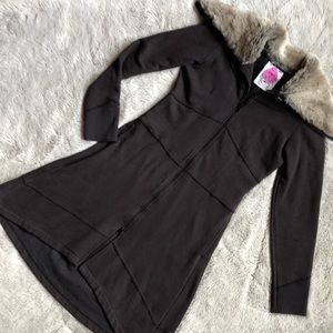 Free People Fur Trimmed Sweater Coat